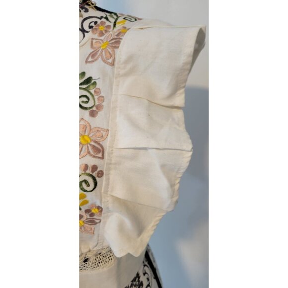 Embroidered Traditional Mexican Flutter Sleeve Lightweight Blouse Women's XS - Picture 6 of 10
